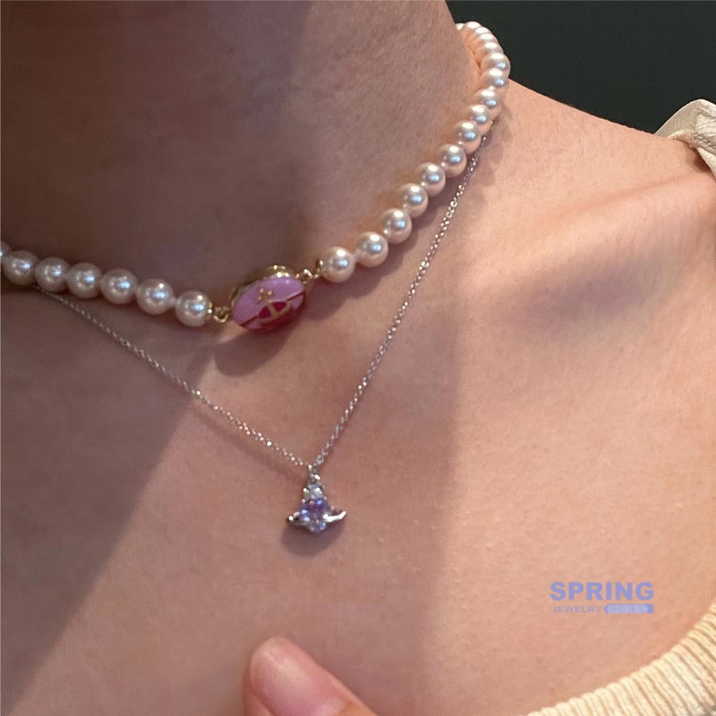 DÂY CHUYỀN VIVIENNE- WESTWOOD  925 Mặt Trái Tim Đính Đá Pha Lê Tím Phong Cách Mới Seiko WESTWOOD VIVIWEEN925