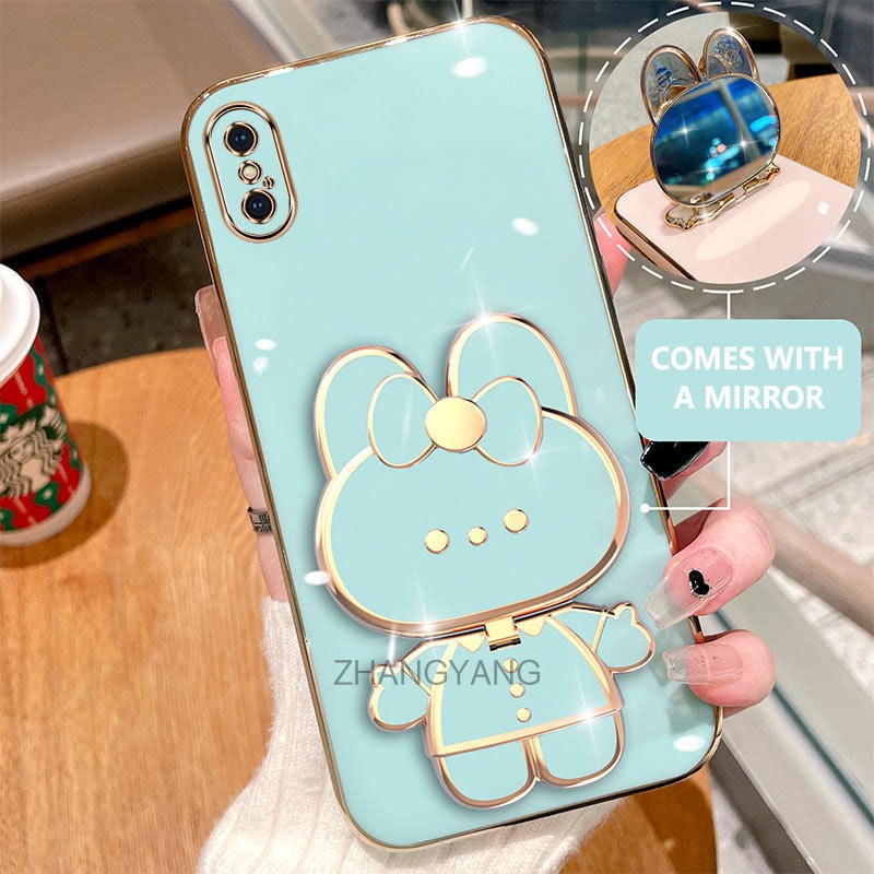Ốp lưng iPhone x xs xr xs max Ốp Điện Thoại Mạ Điện Hình Thỏ 3D Có Giá Đỡ Xoay 360° Độ Ốp Điện Thoại silicone Tự mang gương