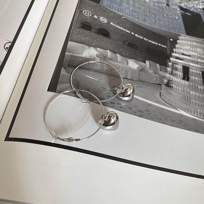 Bông Tai Mạ Bạc 925 Hình Trái Tim Phong Cách Hàn Quốc Dễ Phối Đồ