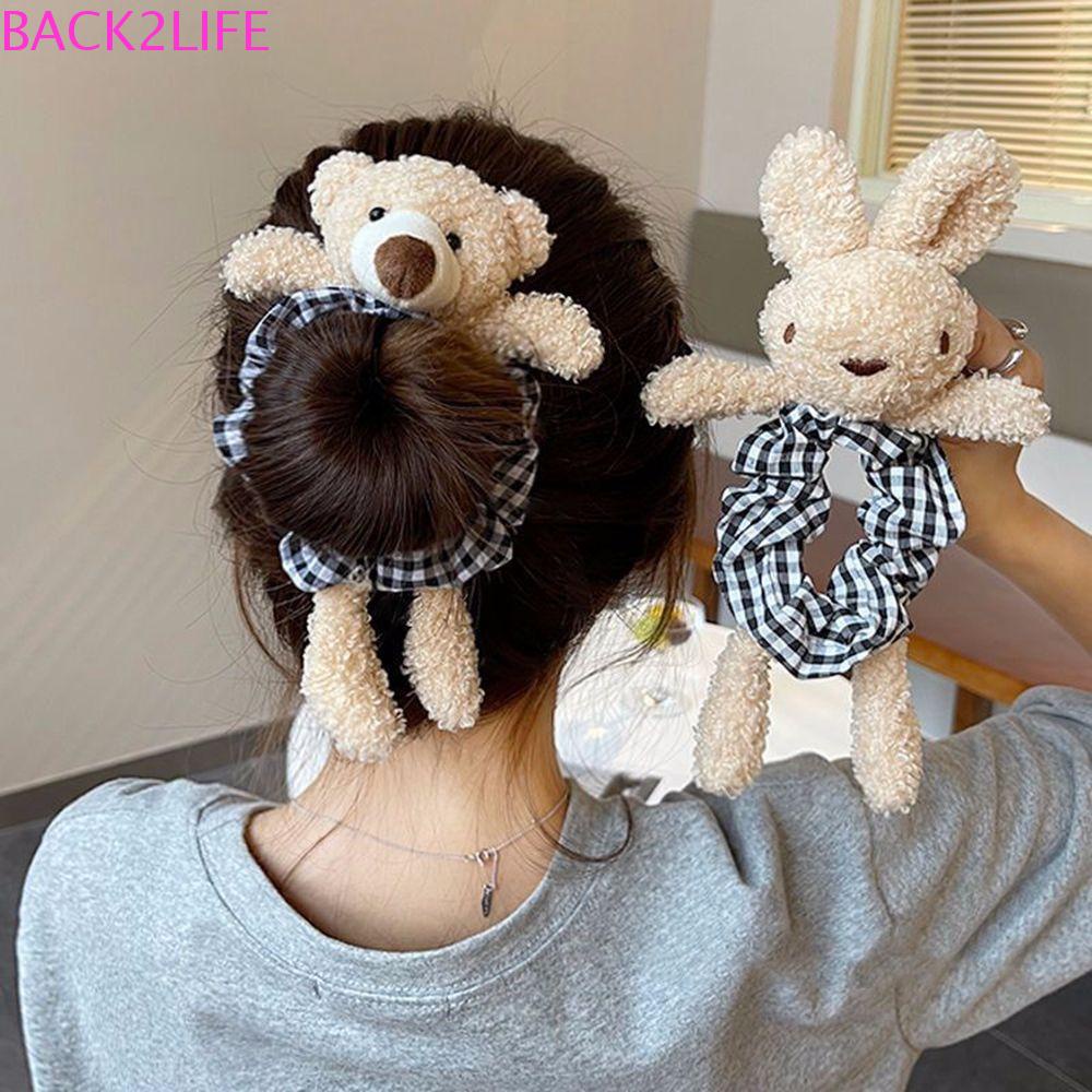 2 Dây Cột Tóc Lông Xù Co Giãn Hình Thú Hoạt Hình Ngọt Ngào Cho Nữ