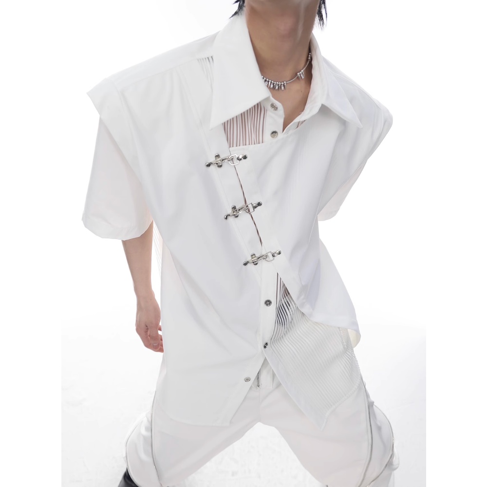 Áo Sơ Mi Ngắn Tay Hai Lớp Phối Nút Kim Loại Hình Máy Bay Thời Trang Mùa Hè