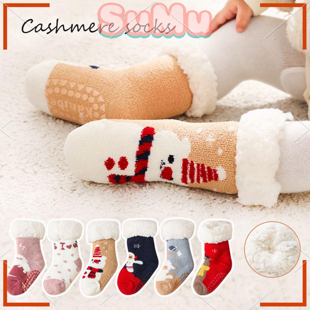 Vớ Nhung Lông Cừu Cotton Dày Dặn Giữ Ấm Họa Tiết Hoạt Hình Dành Cho Trẻ Em