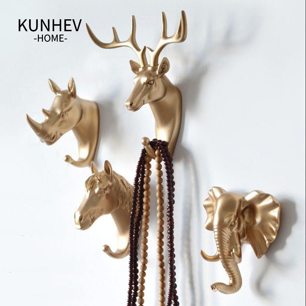KUNHEV Móc Treo Quần Áo Đa Năng Hình Đầu Hươu Bằng Nhựa Resin