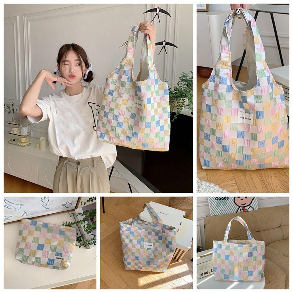 Túi Xách Canvas Họa Tiết Sọc Caro Sức Chứa Lớn Thời Trang Cho Nữ