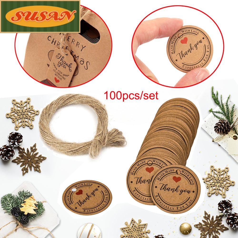 Set 100 Nhãn Giấy Kraft (Kèm 20m Dây) Trang Trí Quà Giáng Sinh, Đám Cưới