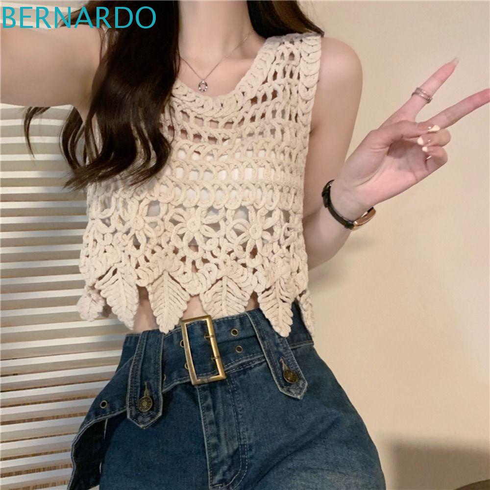 Áo Crop Top Vải Len Móc Mềm Mại Họa Tiết Hoa Khoét Lỗ Thời Trang Cho Nữ