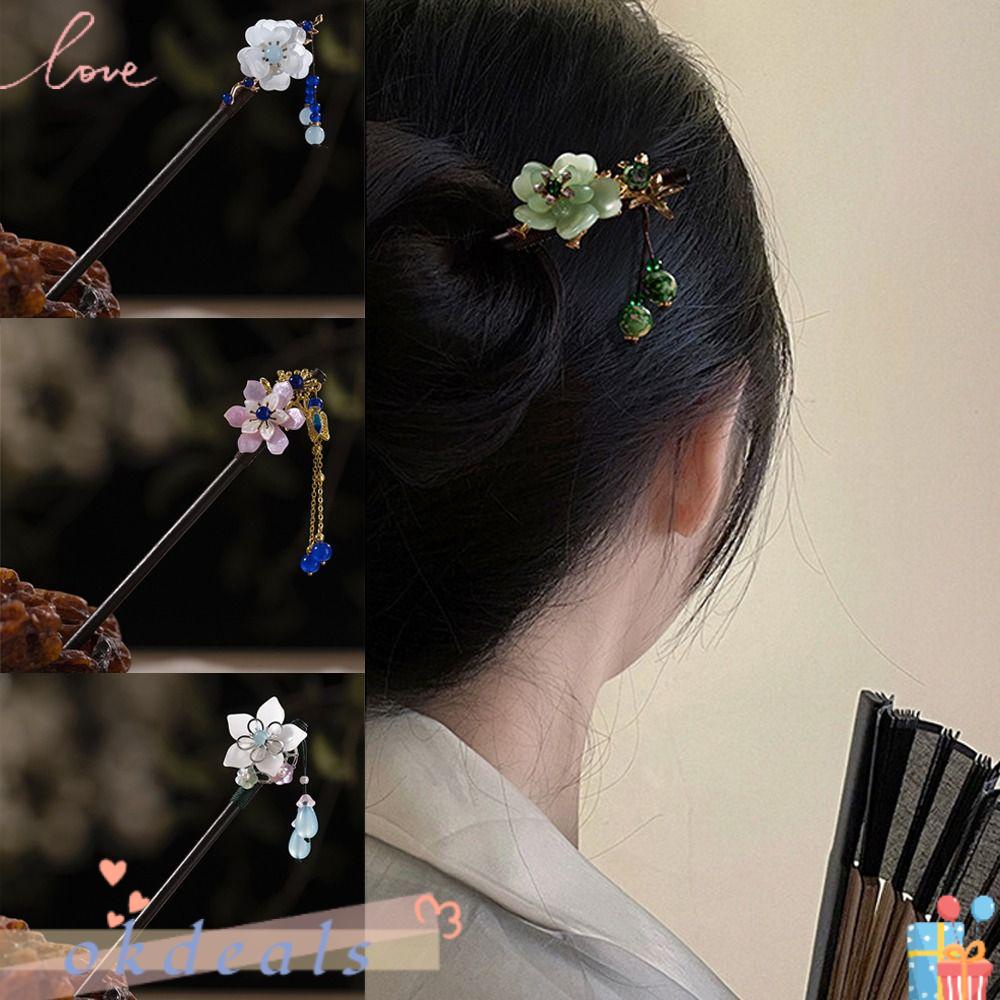 Trâm Cài Tóc Bằng Gỗ Mun Phối Tua Rua Phong Cách Retro Cho Nữ