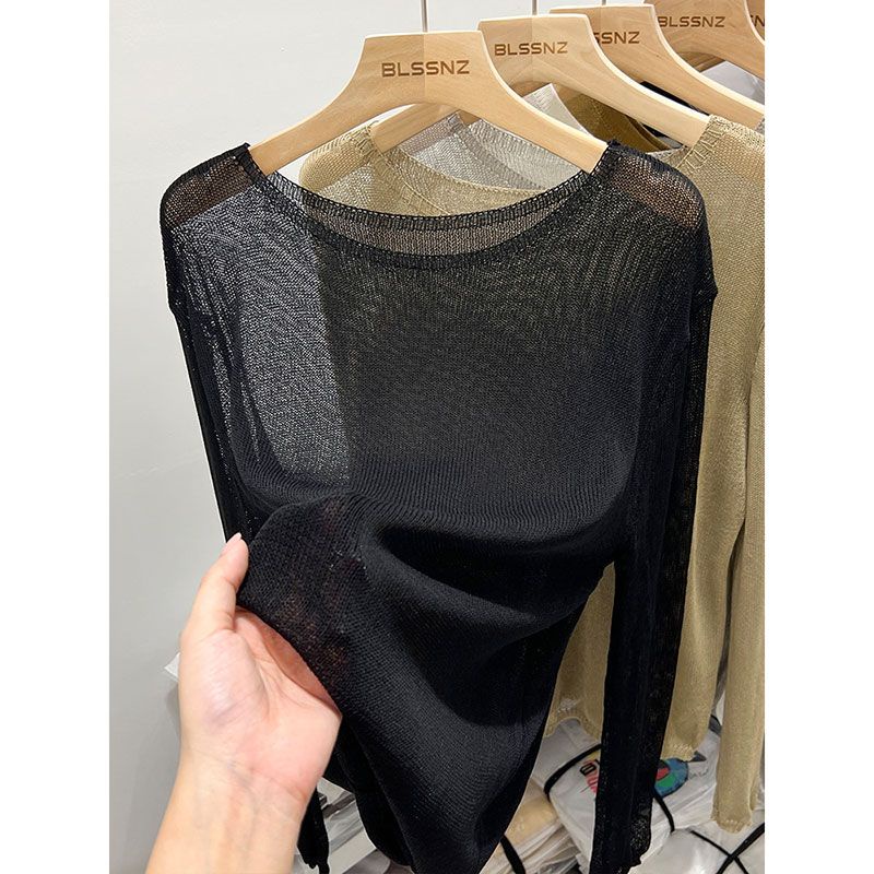 [Mát Mẻ Mùa Hè] Áo Thun Dệt Kim Lụa Lạnh Mỏng Nhẹ Dáng Rộng Tay Dài Chống Nắng Mùa Hè Cho Nữ K