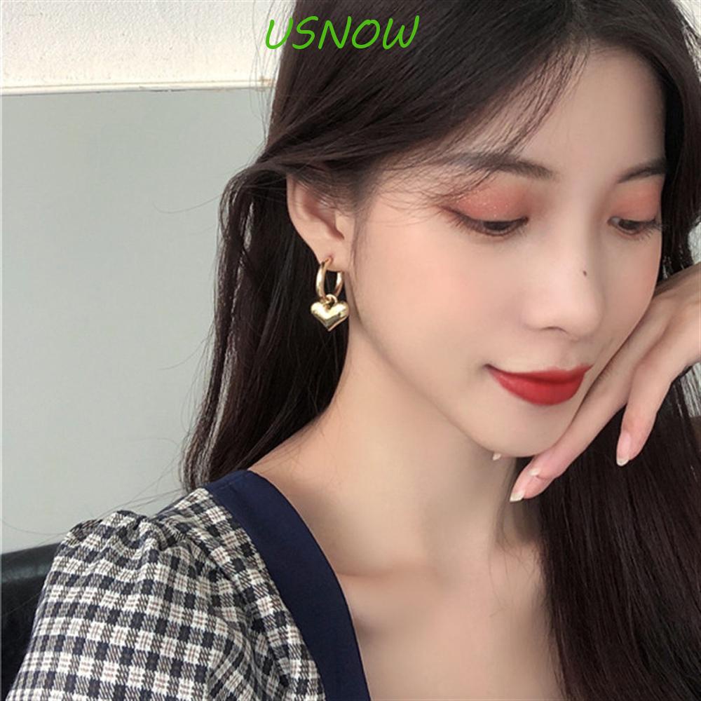 USNOW Bông Tai Dáng Dài Hình Trái Tim Xinh Xắn Thời Trang Cho Nữ|Khuyên Tai Tròn Nhiều Màu Sắc