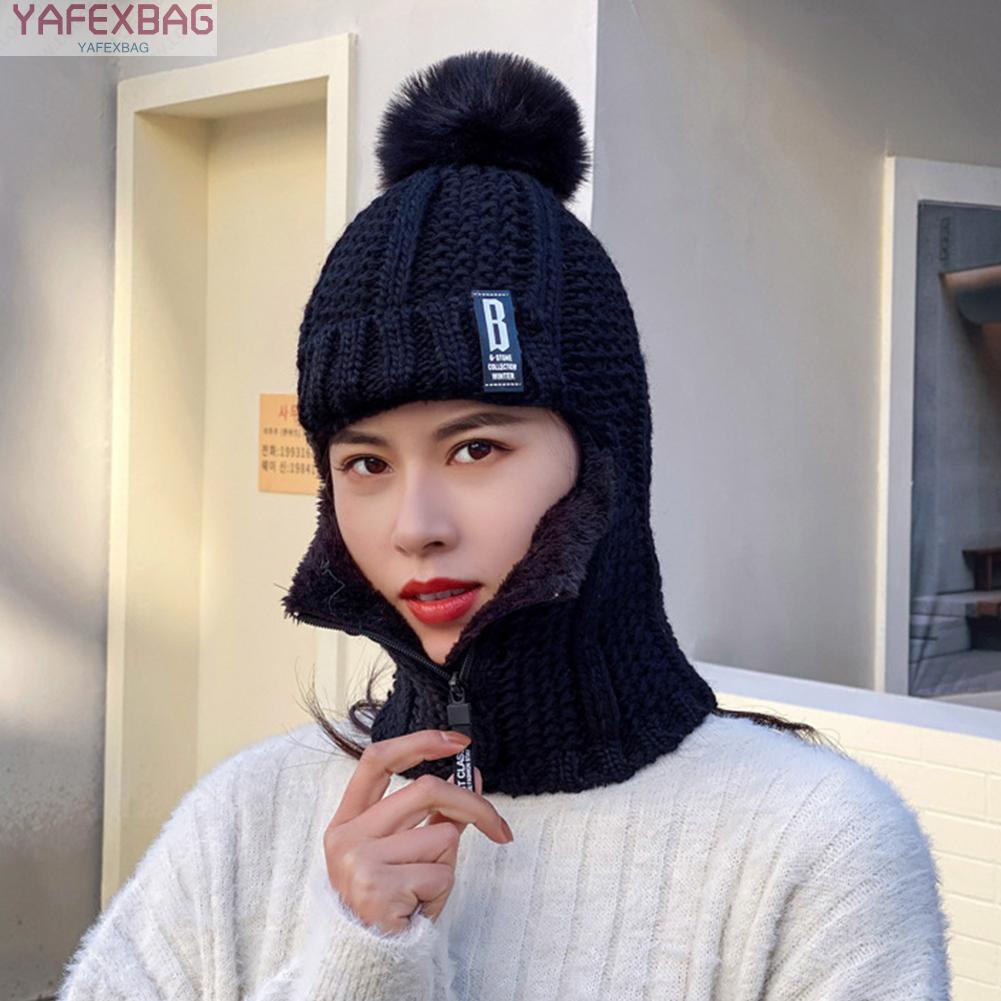 Women Knitted Cozy Hat Scarf Ski Hats Windproof Winter Outdoor Knit Warm Beanie