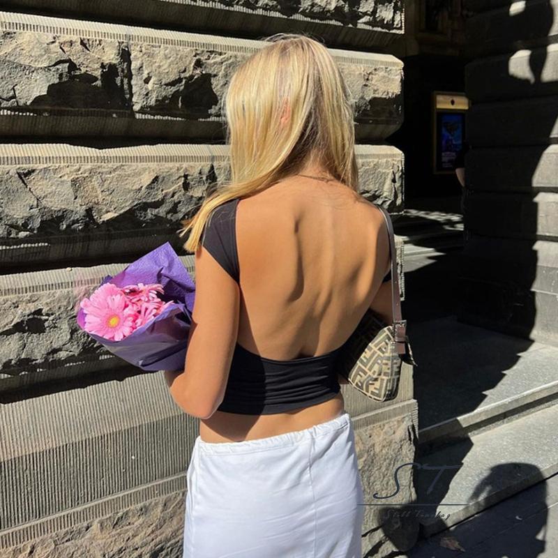 Áo Thun Crop Top Tay Ngắn Cổ Tròn Màu Đen Thời Trang Mùa Hè Cho Nữ CY03