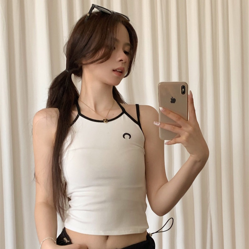 COZOK Áo Croptop Sát Nách Dáng Ôm Thêu Họa Tiết Mặt Trăng Quyến Rũ Thời Trang