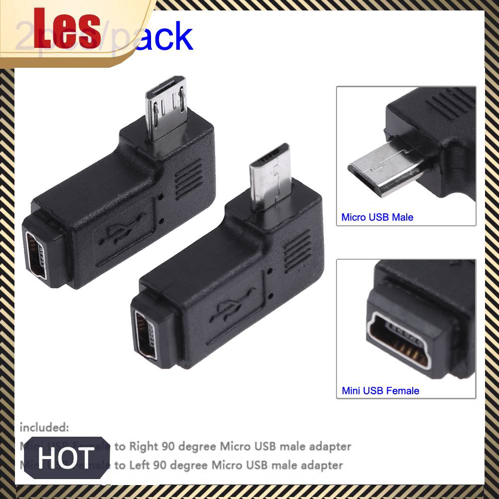Set 2 Đầu Nối Chuyển Đổi 90 Độ Mini USB Female Sang Micro USB Male