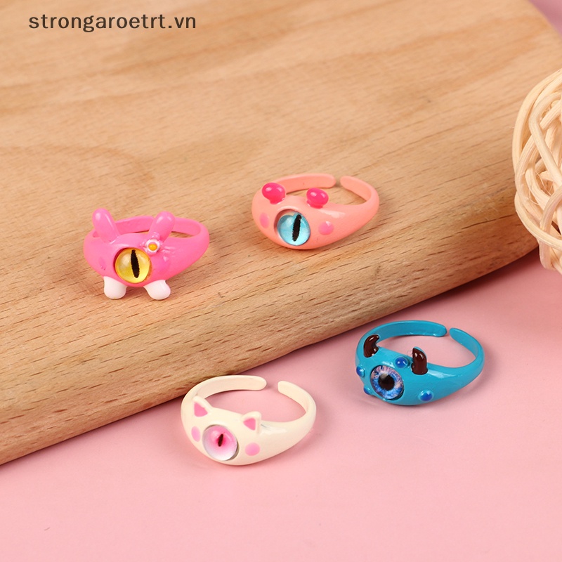 Nhẫn Cưới Dạng Hở Hình Mắt Mèo Màu Xanh Lá Dễ Thương Cho Cặp Đôi