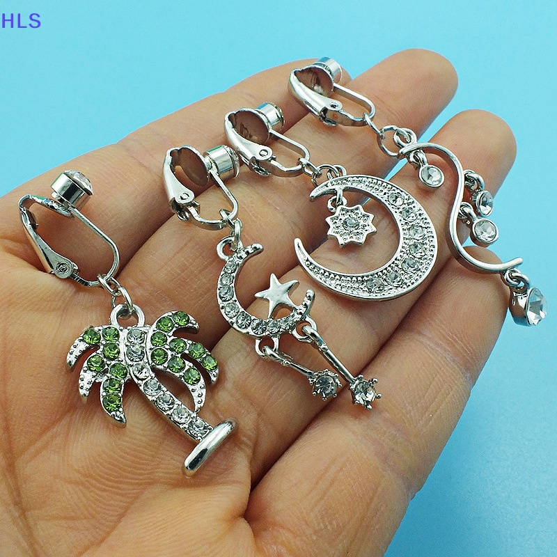 [HLS] Khuyên Rốn Đính Đá Zircon Giả Dạng Kẹp Trang Trí Hình Bướm Mặt Trăng Không Cần Trang Sức Cho Nữ