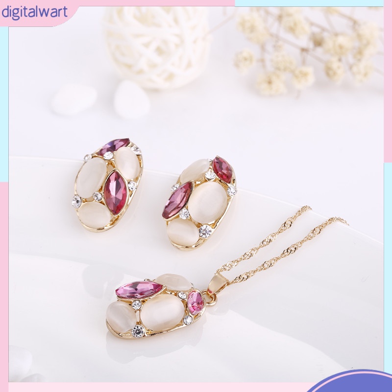 [DG] Bộ Trang Sức Gồm Vòng cổ, Bông Tai, Đá Opal Hình Oval