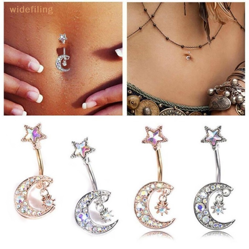 Khuyên Rốn Hình Ngôi Sao Mặt Trăng Đính Đá Pha Lê 14G