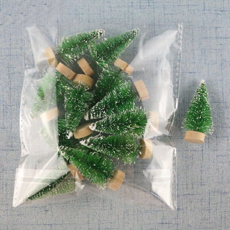 New 12pcs Small Christmas Fake Pine Tree 4.2cm Mini Sisal Bottle Brush Snow Frost Tree