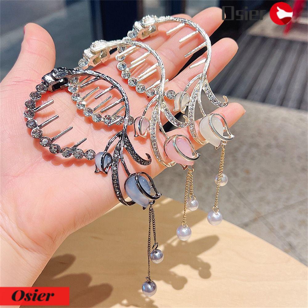 OSIER1 Kẹp Tóc Kim Loại Đính Đá Nhân Tạo Thiết Kế Hợp Thời Trang