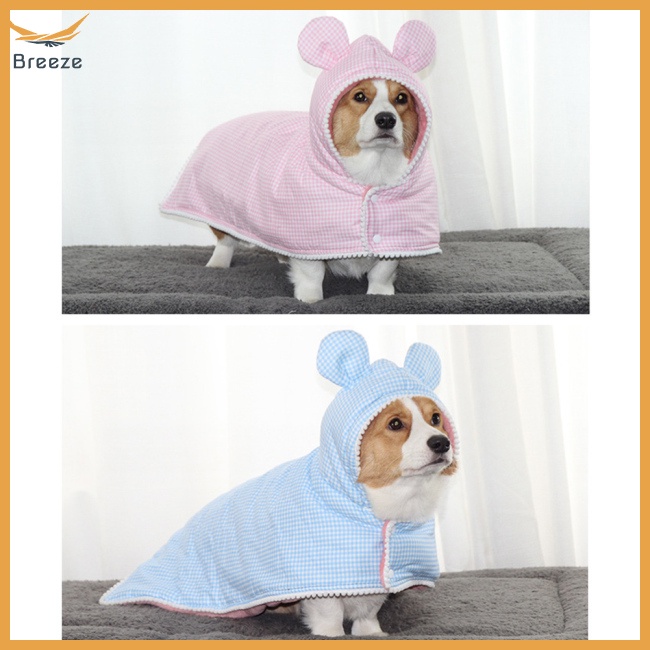 Áo Choàng Công Chúa Chất Liệu Cotton Flannel Dày Dặn Giữ Ấm Họa Tiết Sọc Caro Cho Thú Cưng