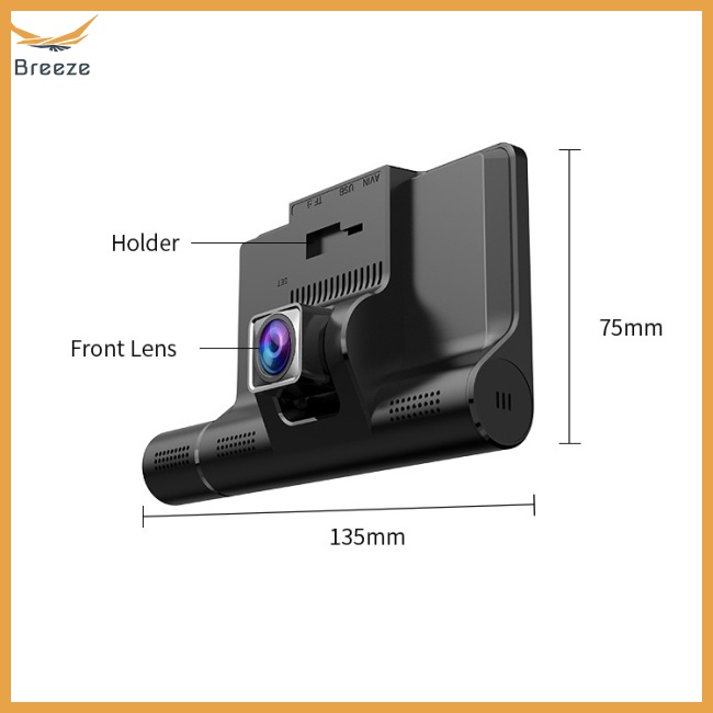 Xe Gió 4 inch 3-Lens 170°Camera Hành Trình DVR Trước Và Sau Có Tầm Nhìn Đêm