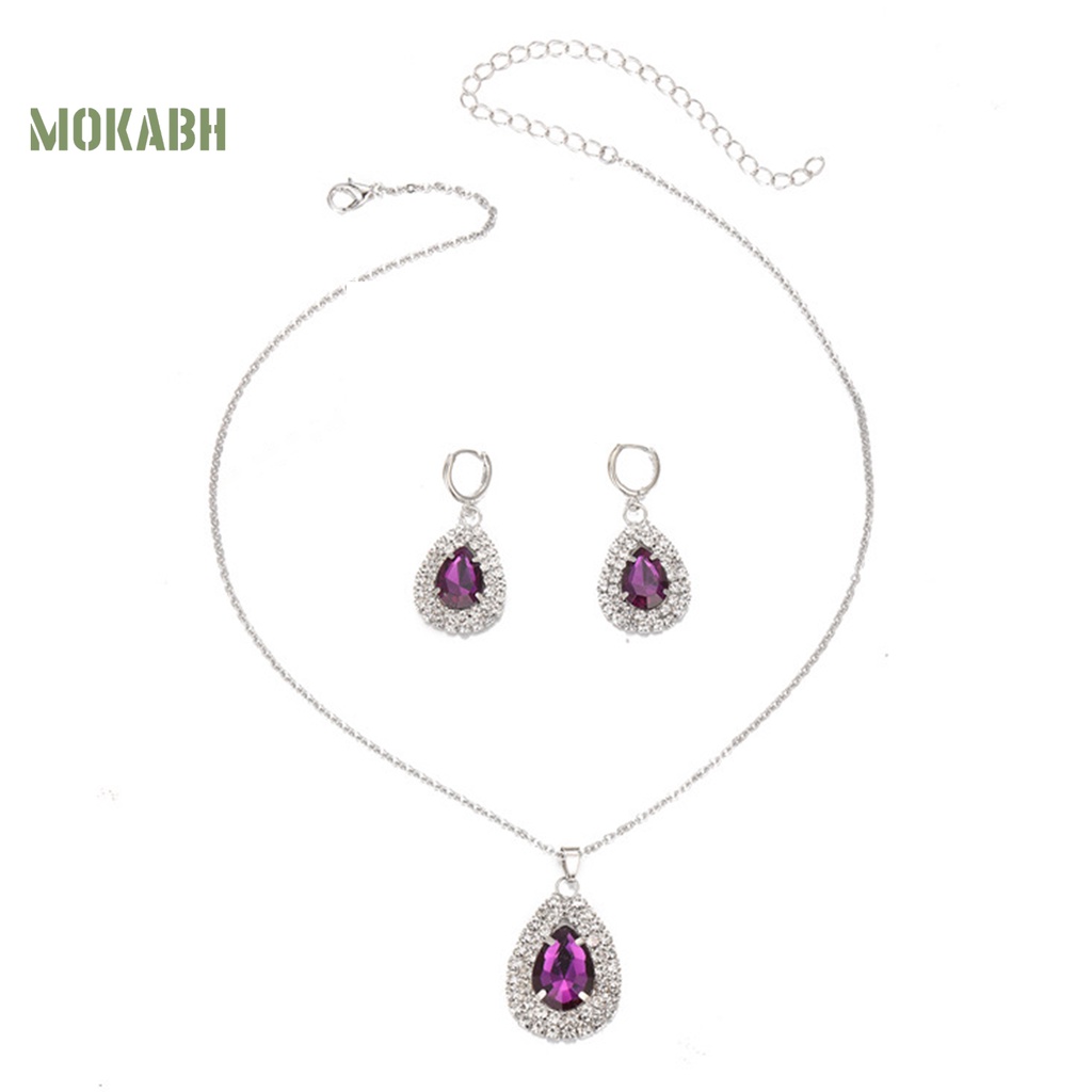 1 Bộ Vòng cổ + Bông Tai Mạ Điện Đính Kim Cương Giả Lấp Lánh Sang Trọng