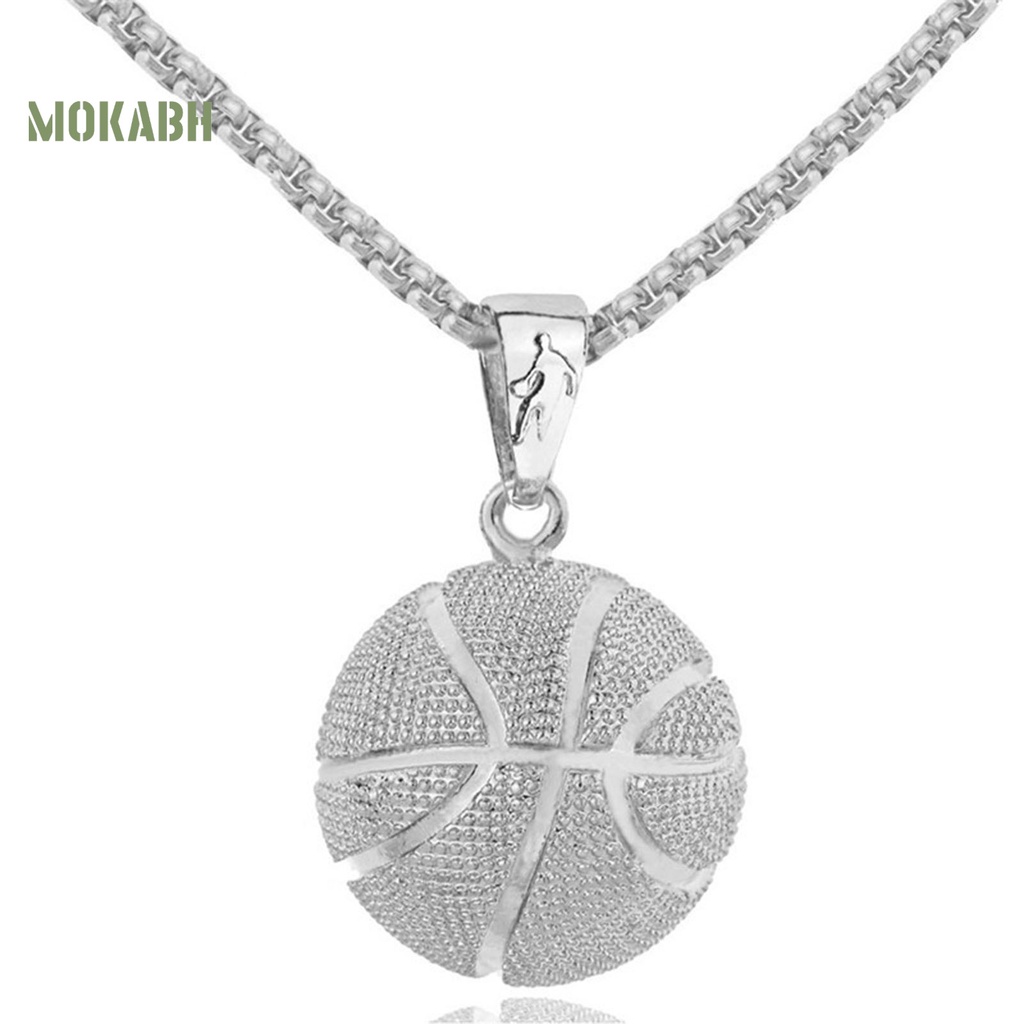 [Mok Abh] Vòng Cổ Nam Bằng Thép Không Gỉ Mạ Điện Mặt Hình Quả Bóng Rổ