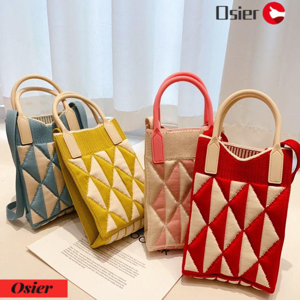 OSIER1 Túi Đeo Chéo Họa Tiết Hình Học Thắt Nút Bằng Tay Màu Sắc Thời Trang