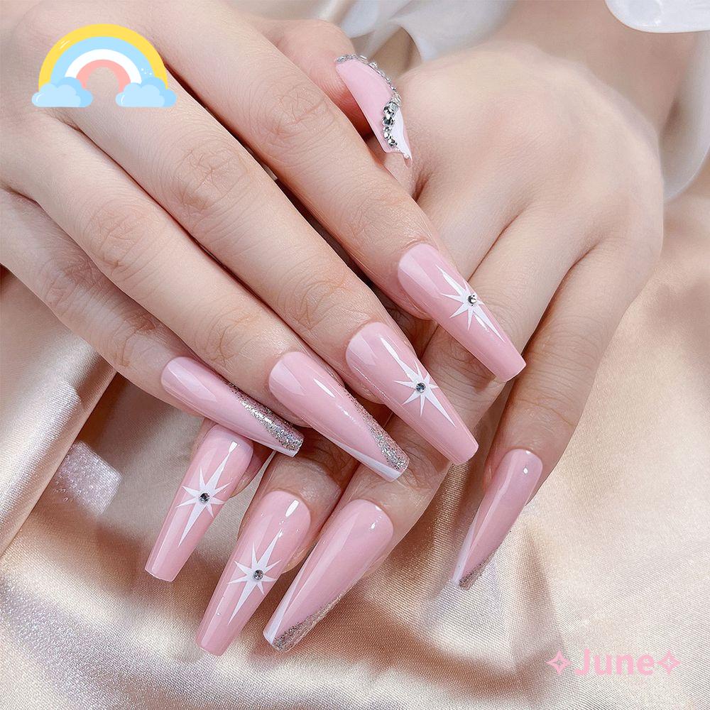 JUNE Móng Tay Giả Che Phủ Toàn Diện Họa Tiết Bướm Phong Cách Pháp