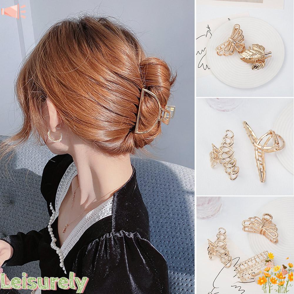 LEILY Kẹp Tóc Kim Loại Thiết Kế Hình Học Phong Cách Hàn Quốc