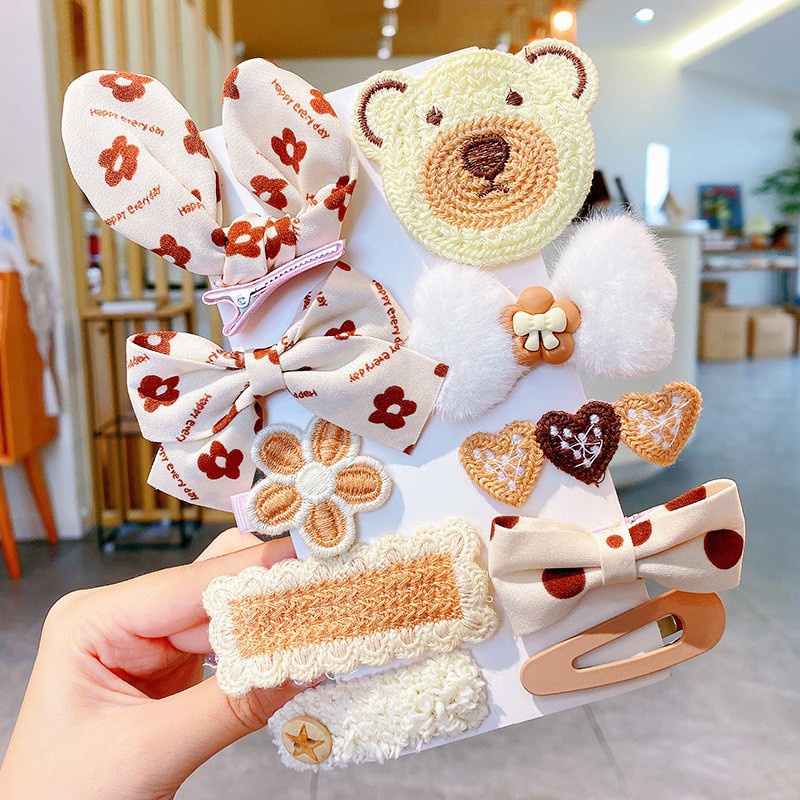 Bộ Kẹp Tóc Vải Bông Công Chúa Hoạt Hình Dễ Thương Thời Trang Thu Đông Cho Bé Gái