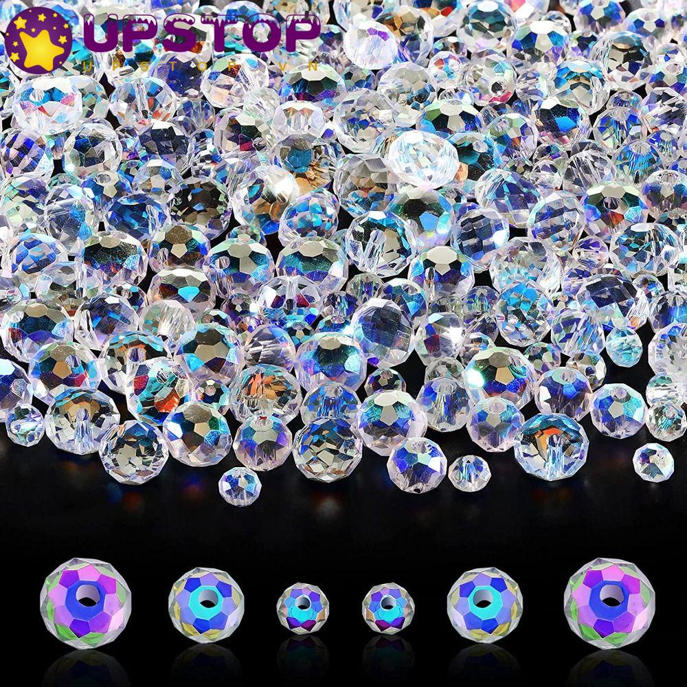 UPSTOPVN Set 600 Hạt Thủy Tinh Xâu Chuỗi 8mm, 6mm, 4mm Tự Làm Trang Sức