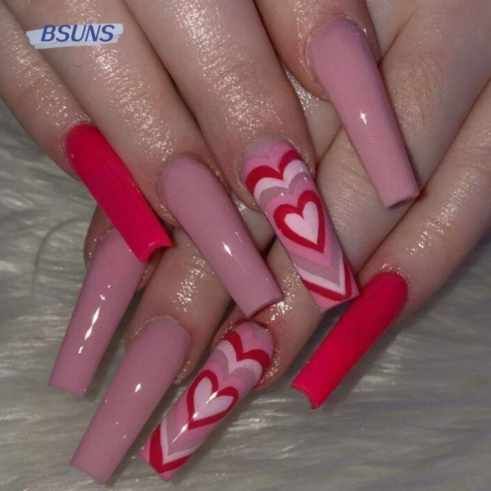 BSUNS Bộ 24 Móng Tay Giả Che Phủ Toàn Diện Họa Tiết Bông Tuyết DIY