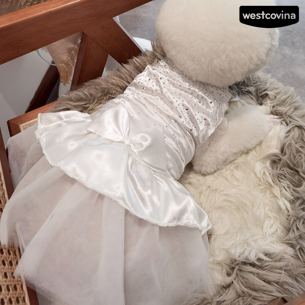 [COD]♞Đầm Lưới Thắt Nơ Đính Đá Sáng Lấp Lánh Mềm Mại Thoải Mái Bắt Mắt Cho Thú Cưng