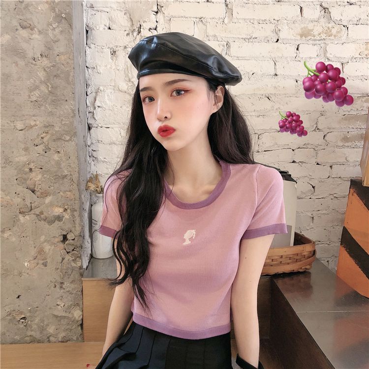 Áo Thun Tay Ngắn Dáng Ôm Phối Màu Tương Phản Thời Trang Mùa Hè Hàn Quốc 2023 Cho Nữ
