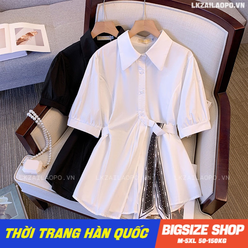 Áo sơ mi nữ tay ngắn Bigsize Áo kiểu tiểu thư form rộng có cổ trắng mùa hè Phong Cách hàn quốc đẹp Thanh Lịch cho nữ