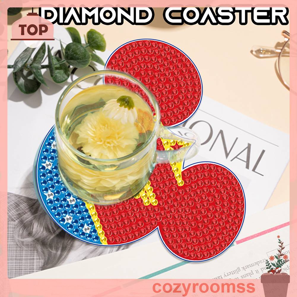 Bộ Tranh Đính Đá Họa Tiết Hoạt Hình Mickey Dễ Thương Chống Trượt Cho Trang Trí Đế Lót Ly