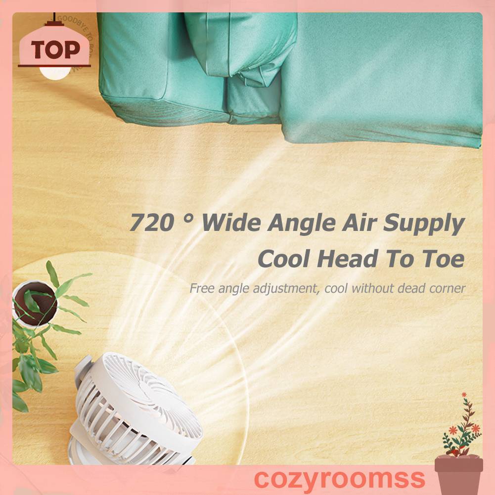 Quạt Điện USB 1200mAh 3 Tốc Độ Kèm Kẹp Gắn Xe Đẩy Em Bé Tiện Dụng