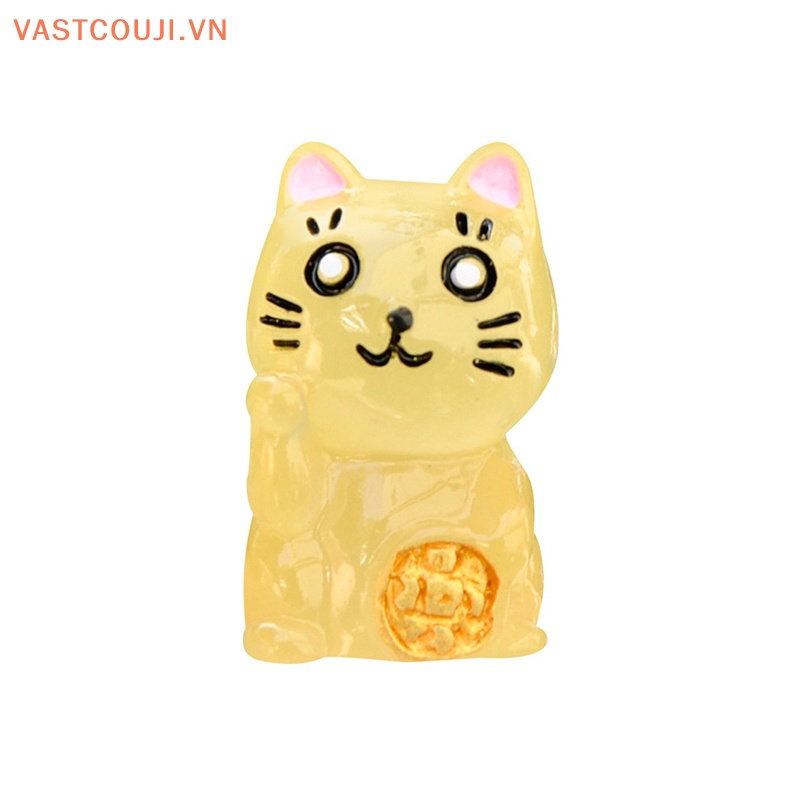 Bộ 2 Mô Hình Chú Mèo May Mắn Mini Bằng Nhựa Resin Màu Dạ Quang Trang Trí Tiểu Cảnh DIY