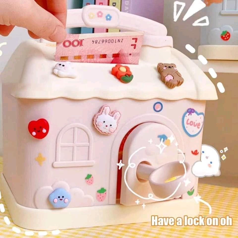 Ống Tiết Kiệm Hình Ngôi Nhà Phong Cách Hàn Quốc Tặng Kèm Stiker Siêu CuTe Heo Đất