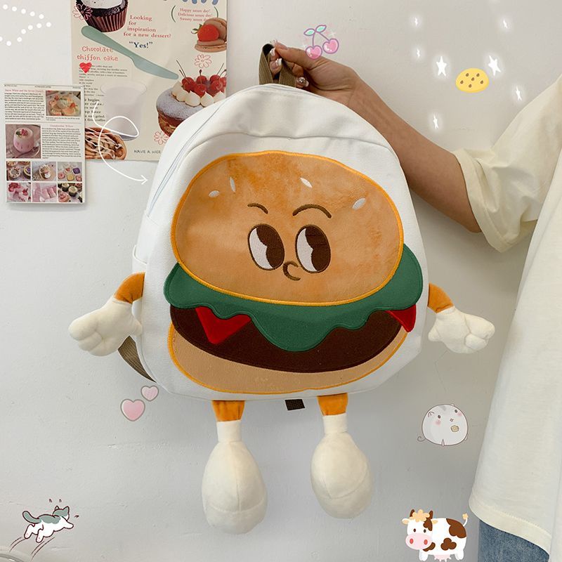 Balo Đi Học Vải Canvas Cỡ Lớn In Hình Bánh Burger Dễ Thương Thời Trang 2023 Cho Nữ