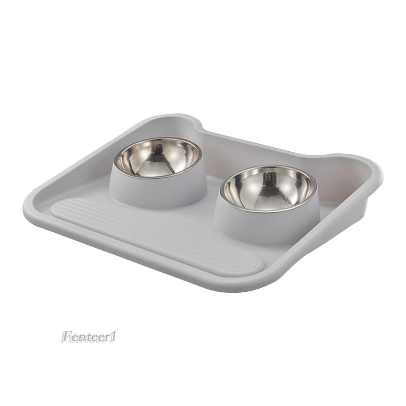 [Fenteer1] Tô Đựng Thức Ăn 2 Ngăn Bằng Thép Không Gỉ Cho Thú Cưng