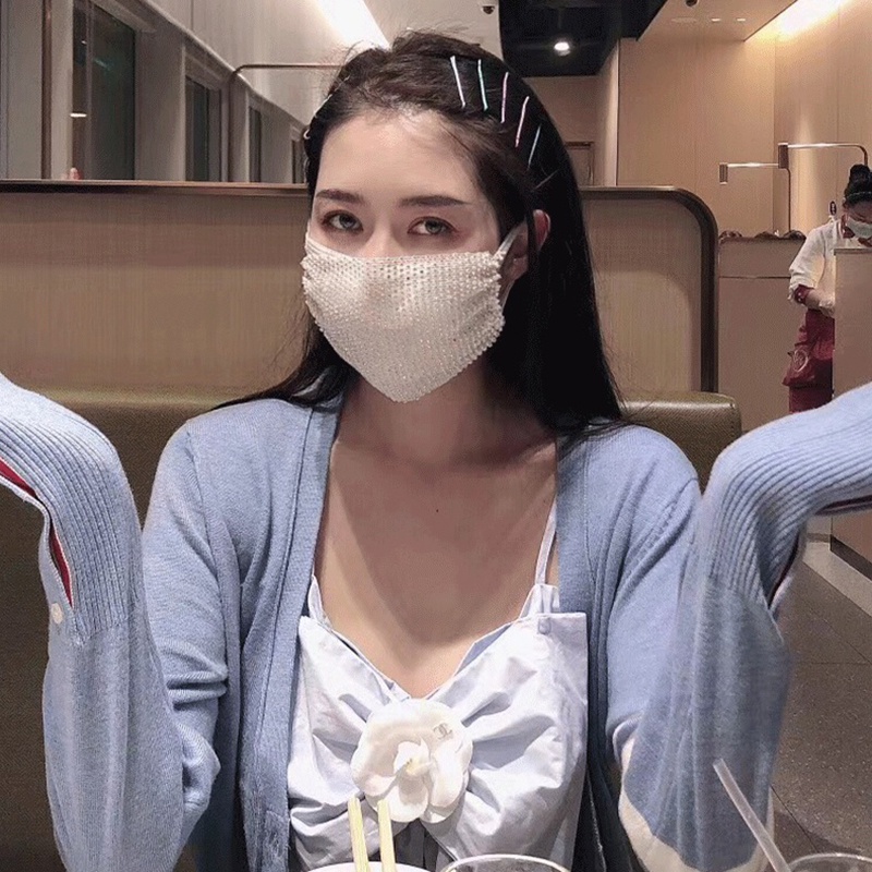 Khẩu trang đính đá lấp lánh Bling Bling kim cương nhân tạo kim tuyến kim sa - HSU