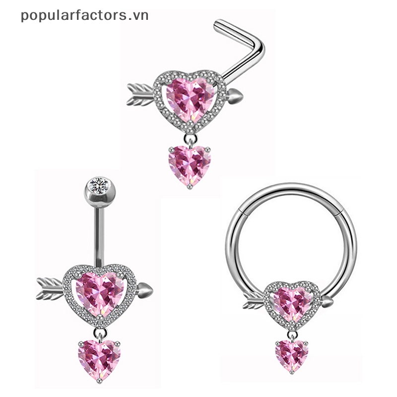 Khuyên Mũi Inox Hình Trái Tim Đính Đá Pha Lê Thời Trang