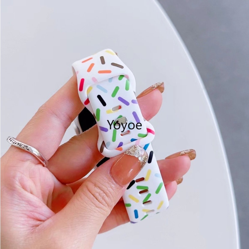 Dây Đeo Silicon Màu Cầu Vồng Thoáng Khí 41mm 45mm 40mm 44mm 38mm 42mm Cho iWatch Serie 8 7 SE 6 5 3 Ultra 49mm