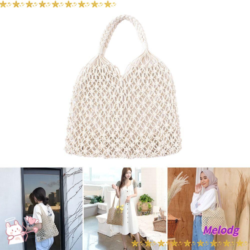 MELODG Túi Tote Đan Dây Thừng Không Lót Lớp Lót Họa Tiết Kẻ Sọc Đa Ứng Dụng