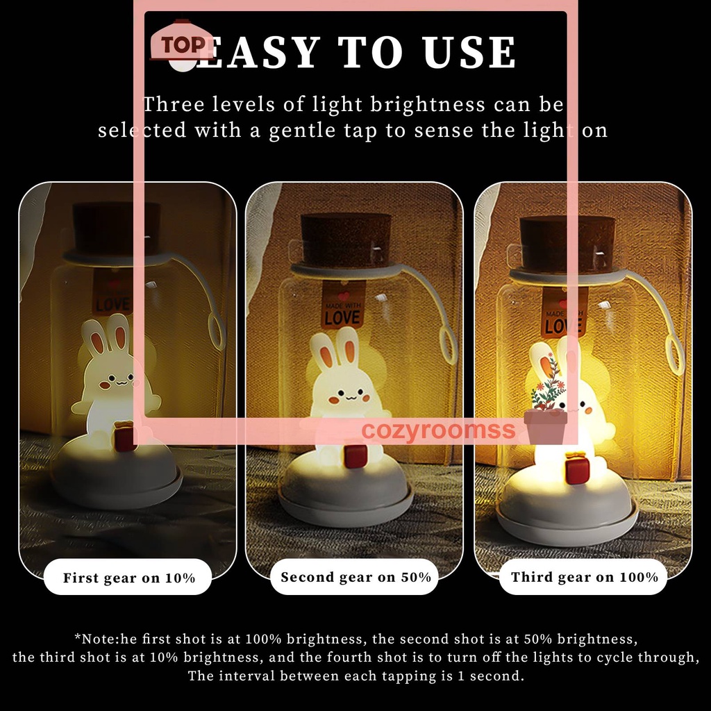 Đèn LED USB 500mAh Hình Thỏ 3 Bánh Răng Có Thể Điều Chỉnh Độ Sáng Dùng Trang Trí