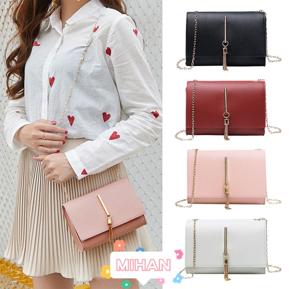 MIHAN1 Túi Xách Da PU Phối Xích Thời Trang Sang Trọng Cho Nữ