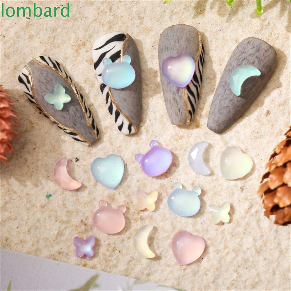LOMBARD Set 50 Hạt Nhựa Phát Quang Hình Trái Tim / Bướm / Gấu Dùng Để Trang Trí Móng Nghệ Thuật DIY