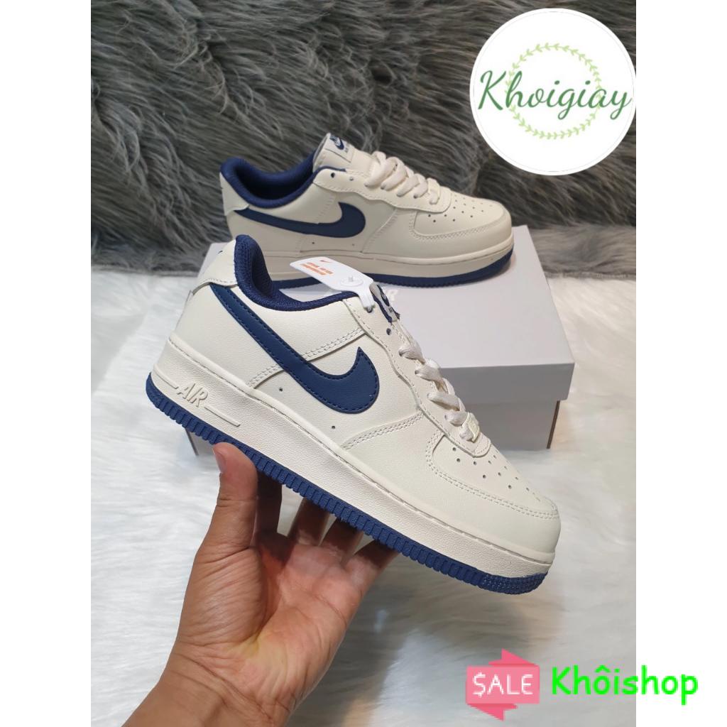 }MỚI}Giày AF1 Nam Nữ Trắng Vệt Đế Xanh Than Navy. Giày sneaker AF1 Low Cream Navy full box bill hotren2023